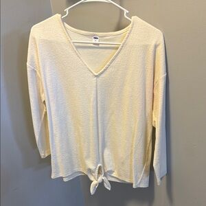 Casual V-Neck Tie-Front Top - Cream
